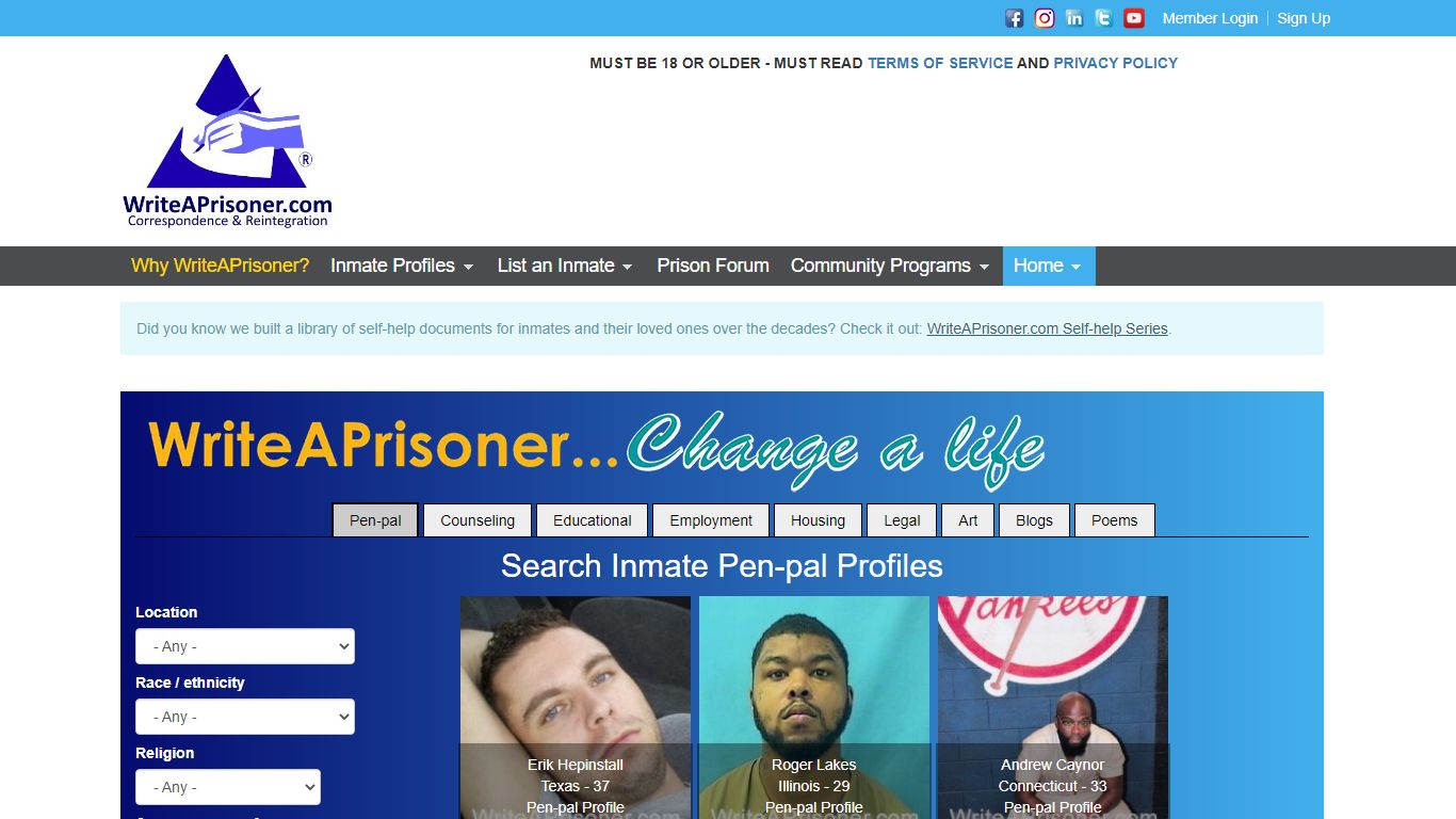 Write A Prisoner - Prison Pen Pals